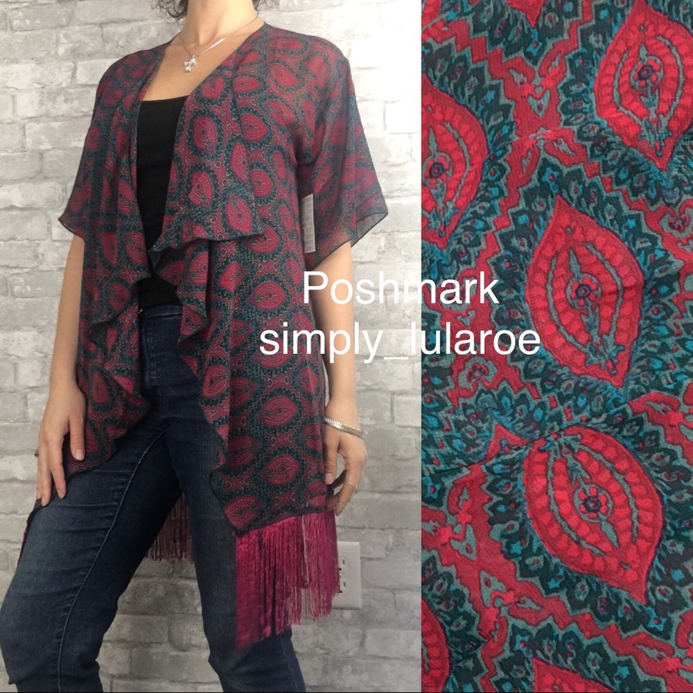 LuLaRoe Monroe kimono with tassel fringe